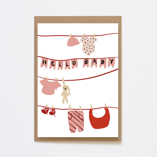 Wenskaart hello baby meisje A6