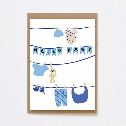 Wenskaart hello baby blauw - zwangerschap - newborn