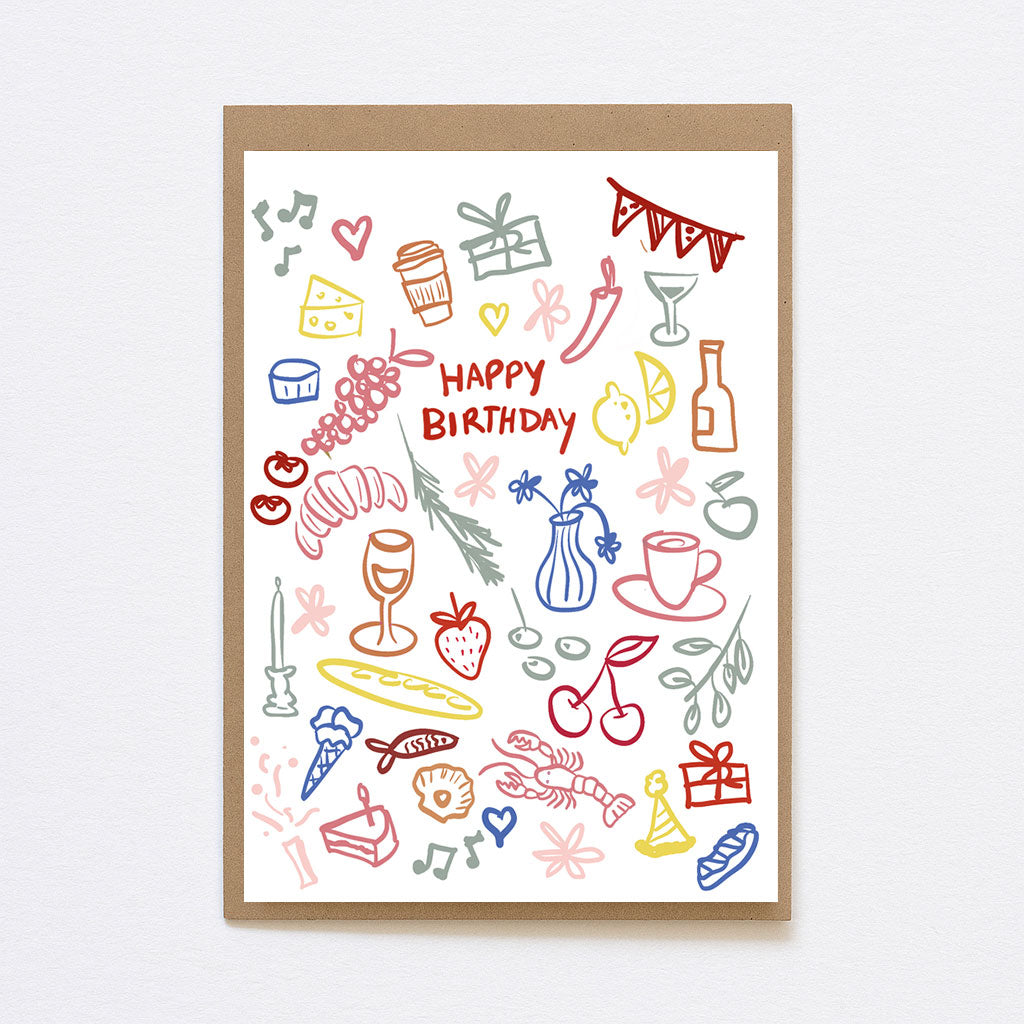Kaart - Happy birthday illustrations