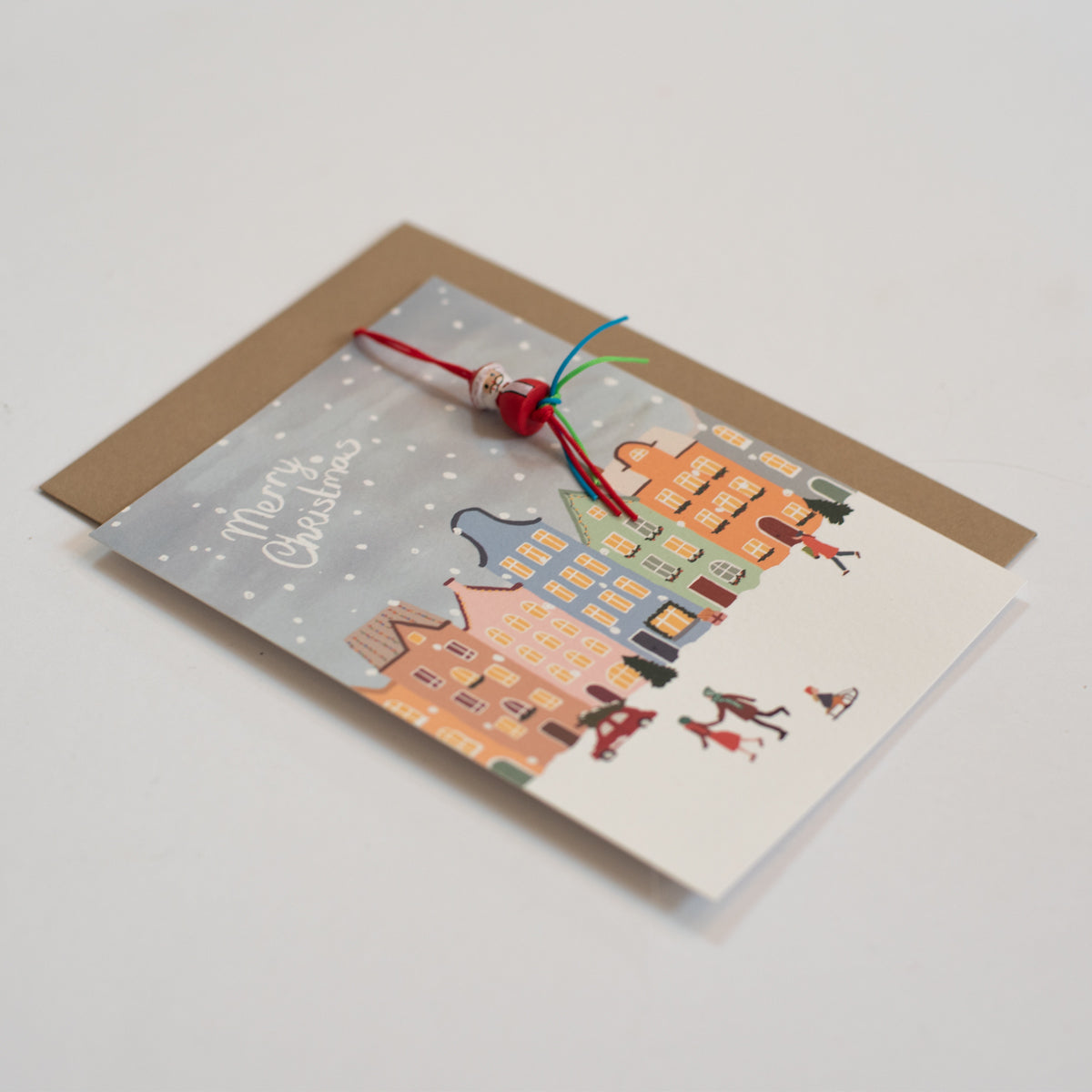 Set kerstkaarten met kerstman gelukspoppetje (4 stuks)