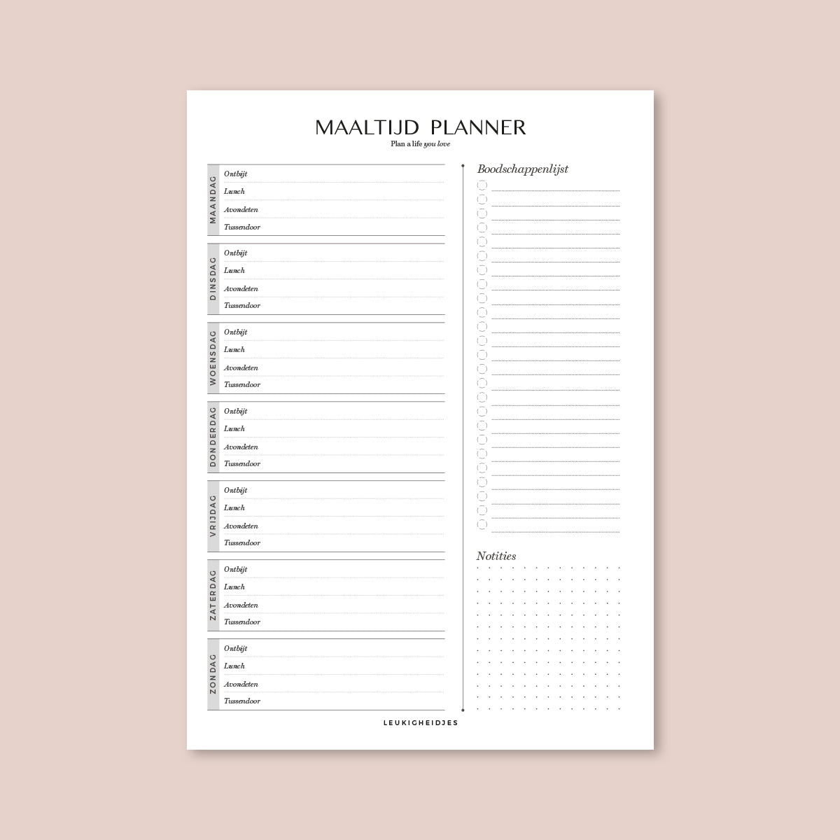 Printable - maaltijdplanner