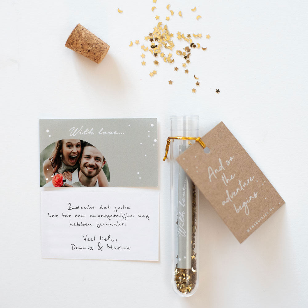 Bruiloft bedankje - ' And so the adventure begins'