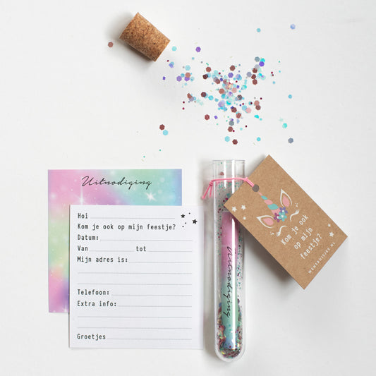 Uitnodigingsbuisje kinderfeestje - Unicorn (per 4 stuks)