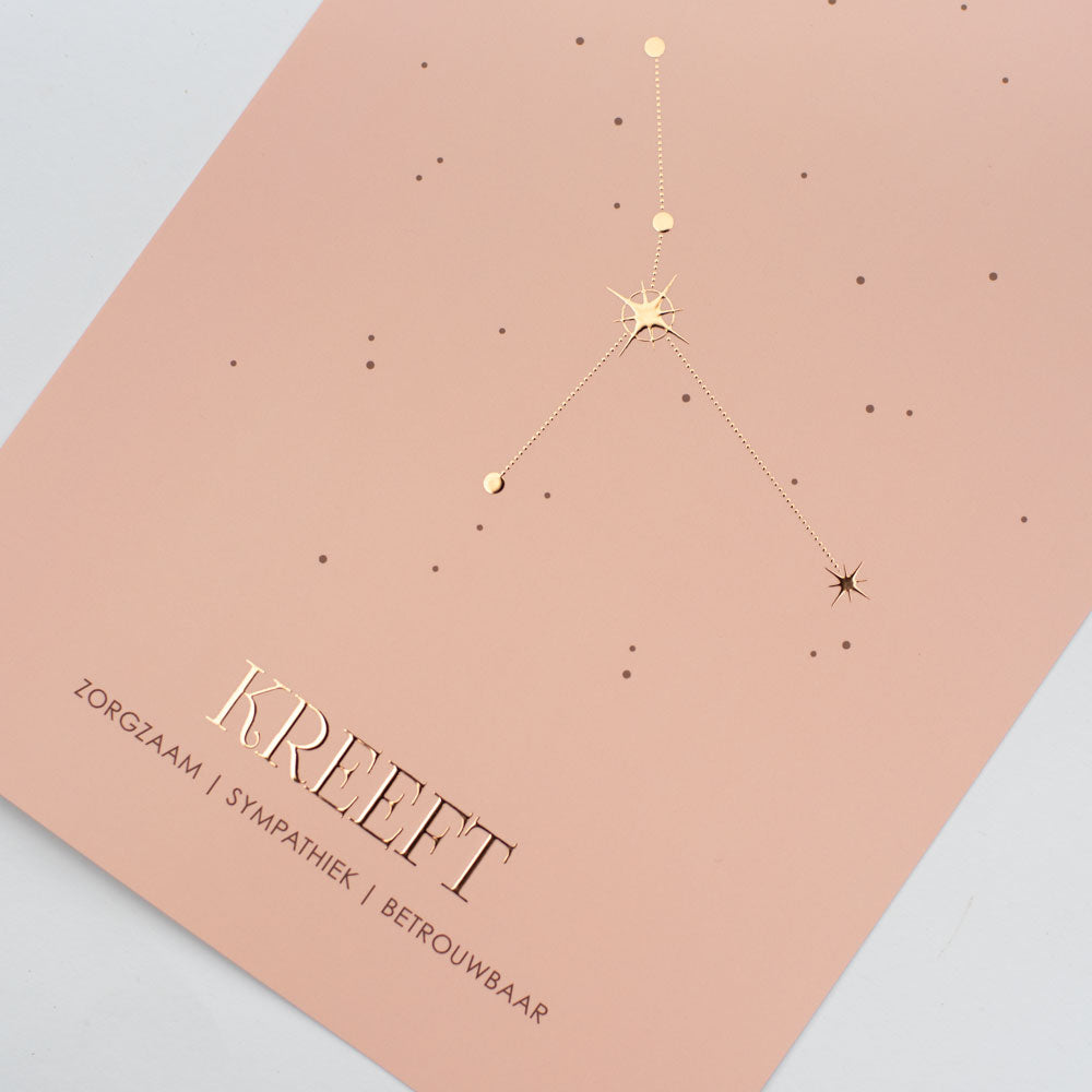 Sterrenbeeld poster - Kreeft - oud roze
