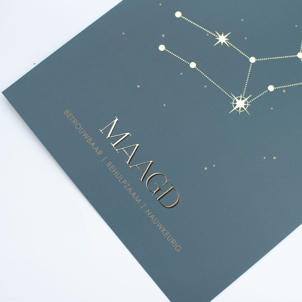 Sterrenbeeld poster - Maagd - Warm blauw