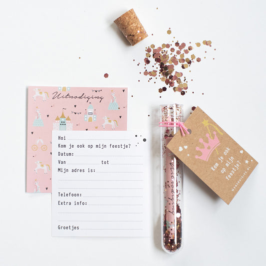Uitnodiging kinderfeestje - prinses ( per 4 stuks)
