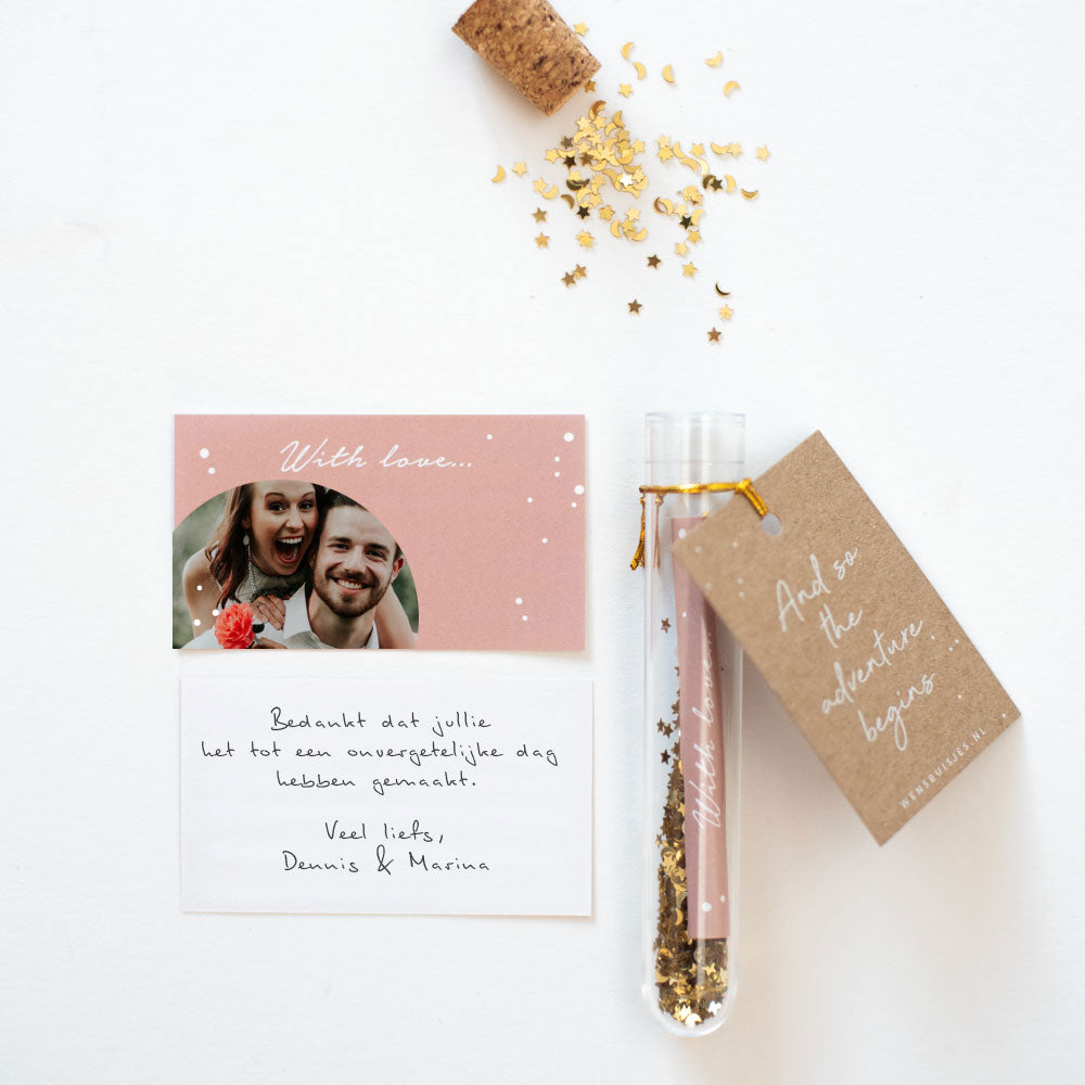 Bruiloft bedankje - ' And so the adventure begins'