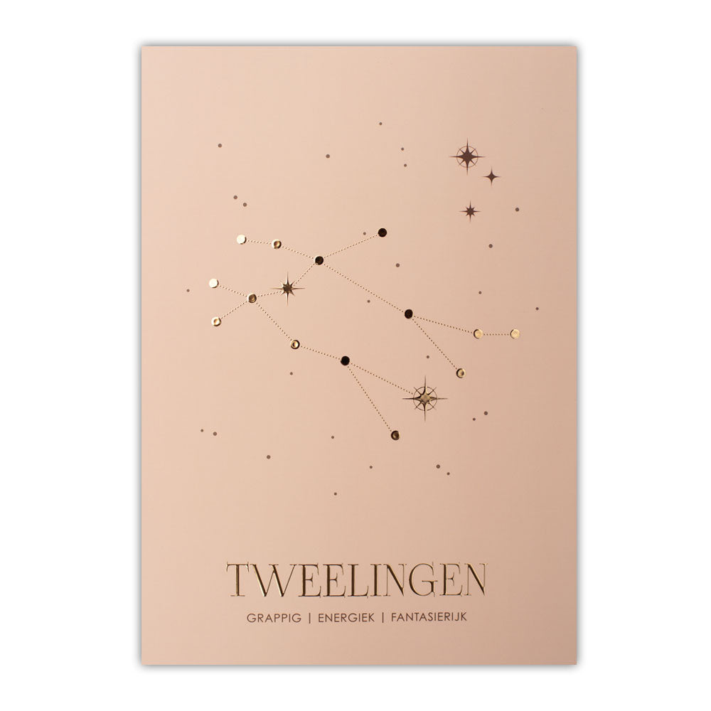 Sterrenbeeld poster - Tweelingen - Oud Roze