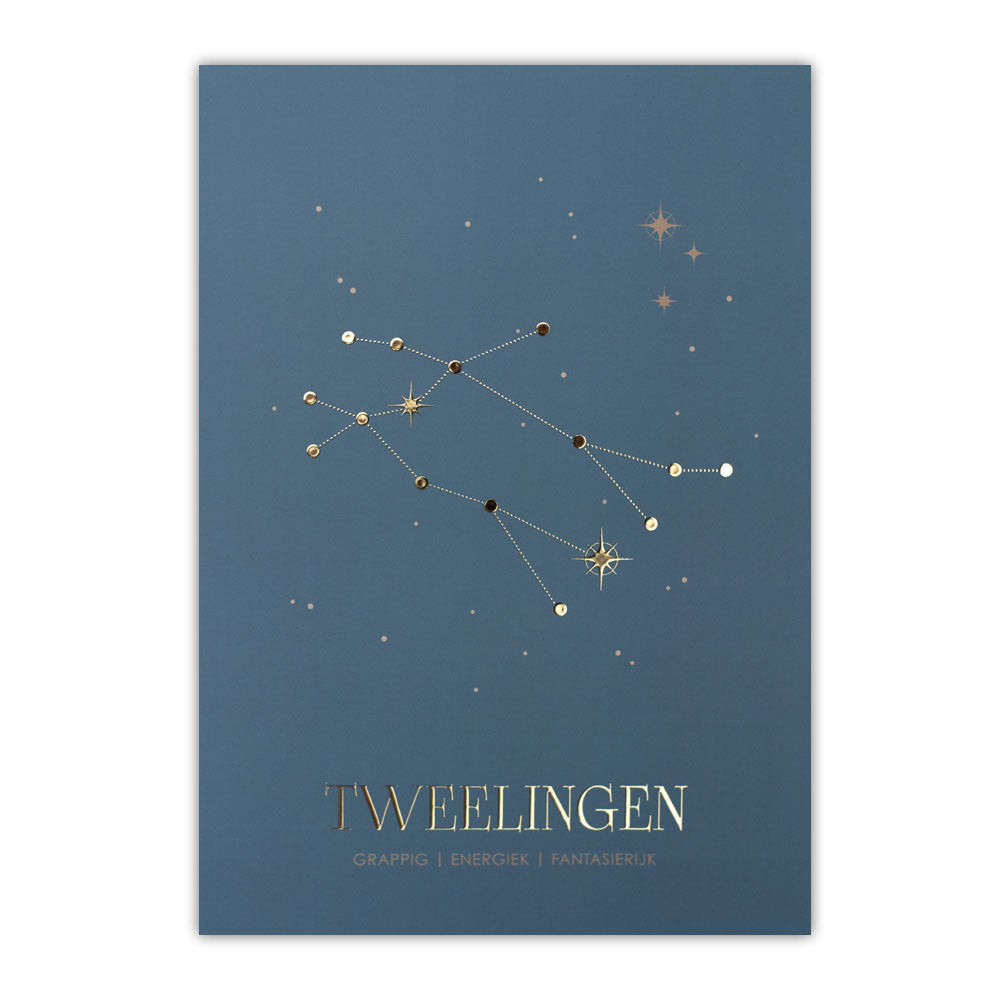 Sterrenbeeld poster - Tweelingen - Warm blauw