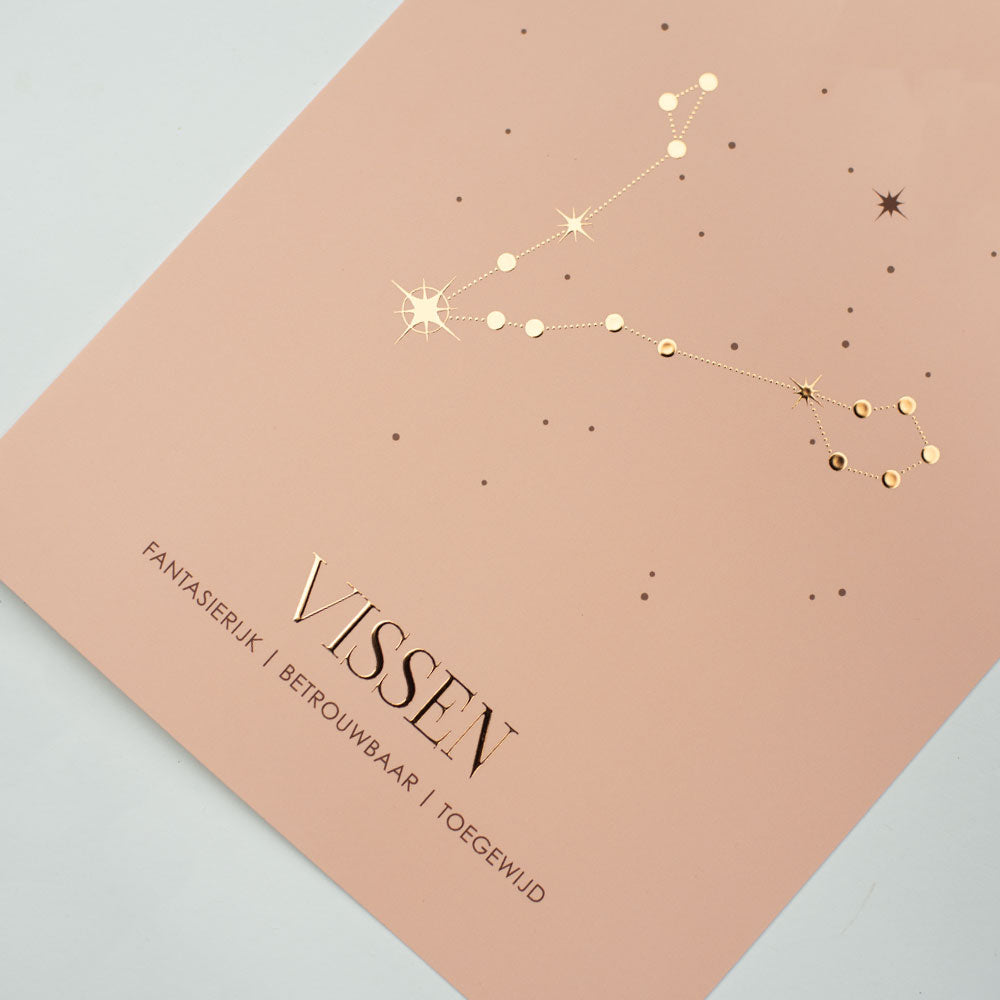 Sterrenbeeld poster - Vissen - Oud roze