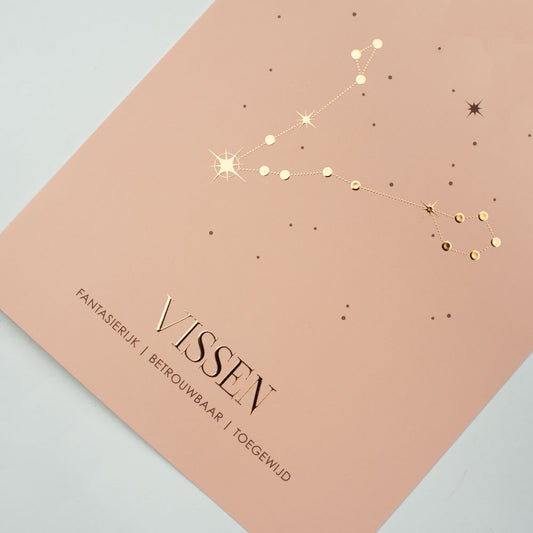 Sterrenbeeld poster - Vissen - Oud roze