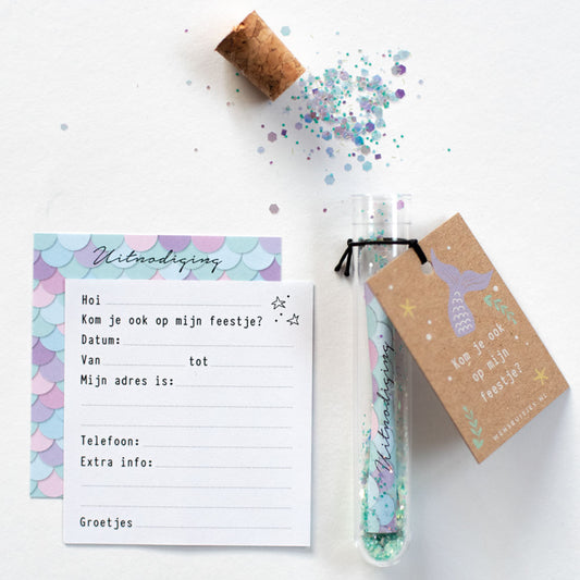 Uitnodigingsbuisje kinderfeestje - zeemeermin - enkel