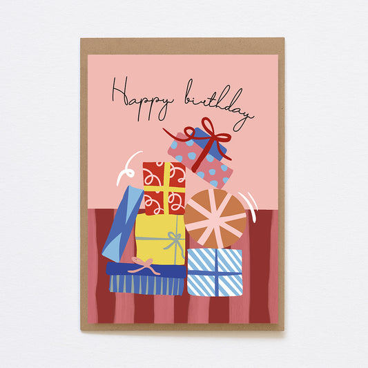 Kaart - Happy Birthday - cadeaus