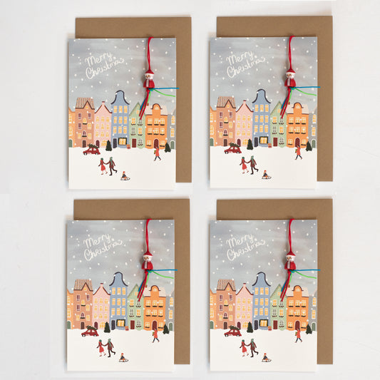 Set kerstkaarten met kerstman (4 stuks)