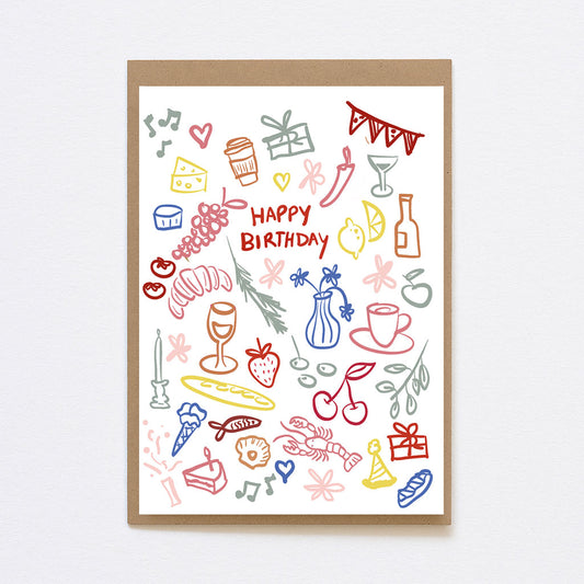 Kaart - Happy birthday illustrations