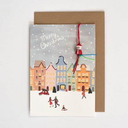 Set kerstkaarten met kerstman gelukspoppetje (4 stuks)