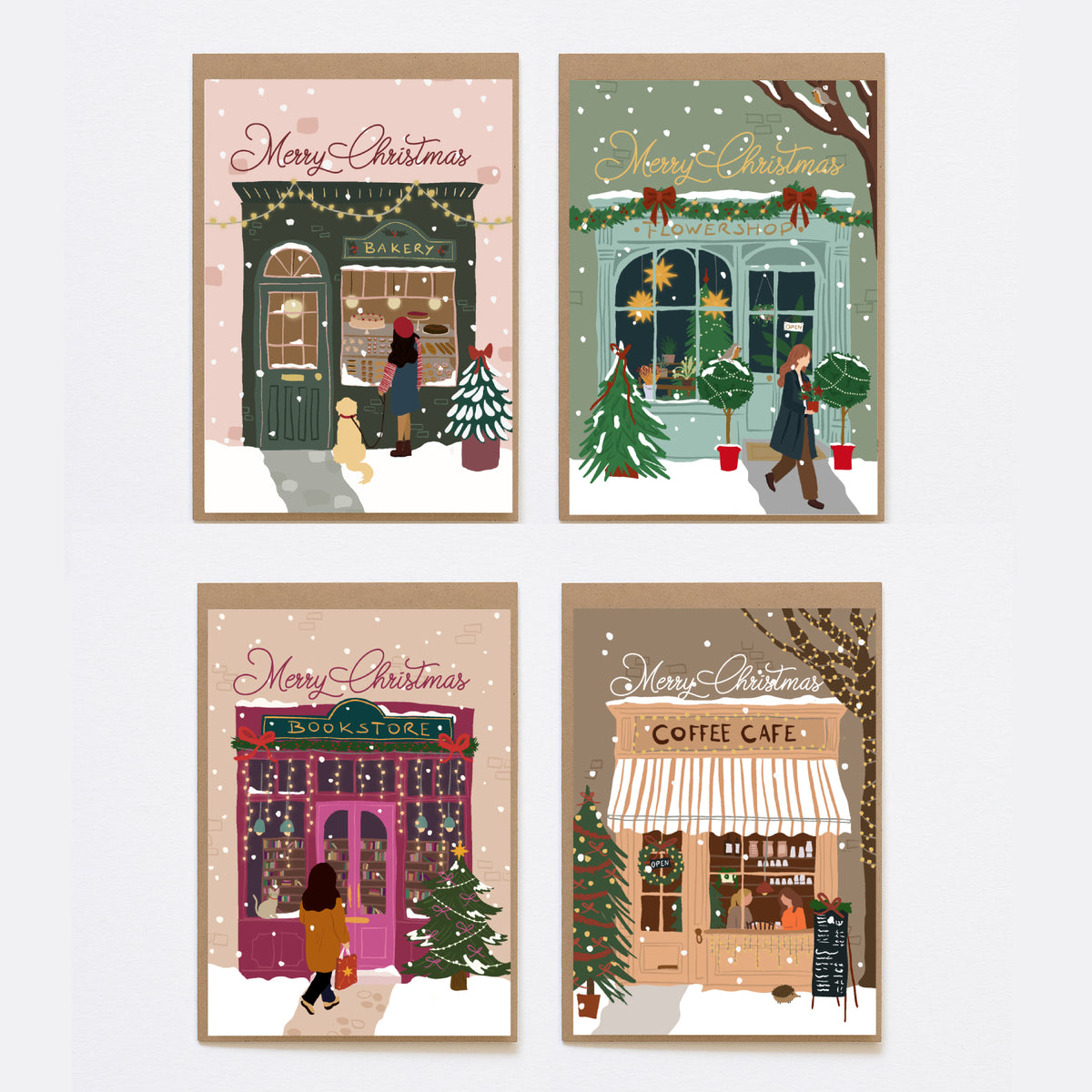 8 Kerstkaarten - Merry Little Shops