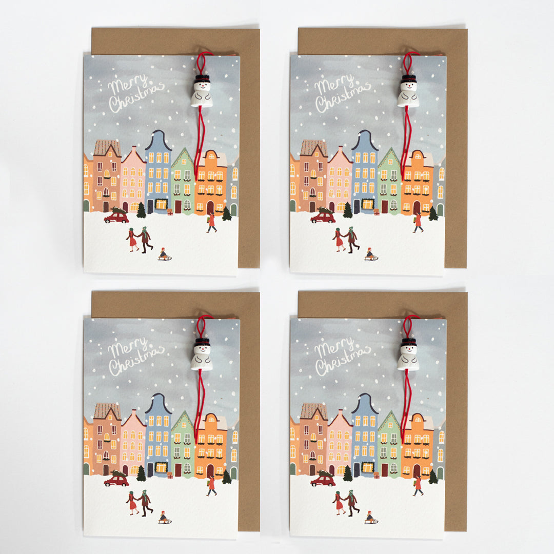 Set kerstkaarten met sneeuwpop (4 stuks)