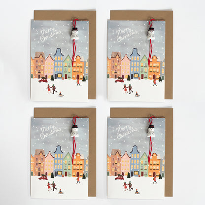 Set kerstkaarten met sneeuwpop (4 stuks)