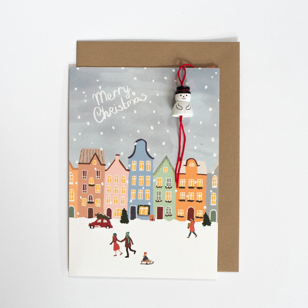 Kerstkaart met sneeuwpop