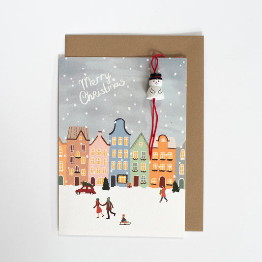 Kerstkaart met sneeuwpop