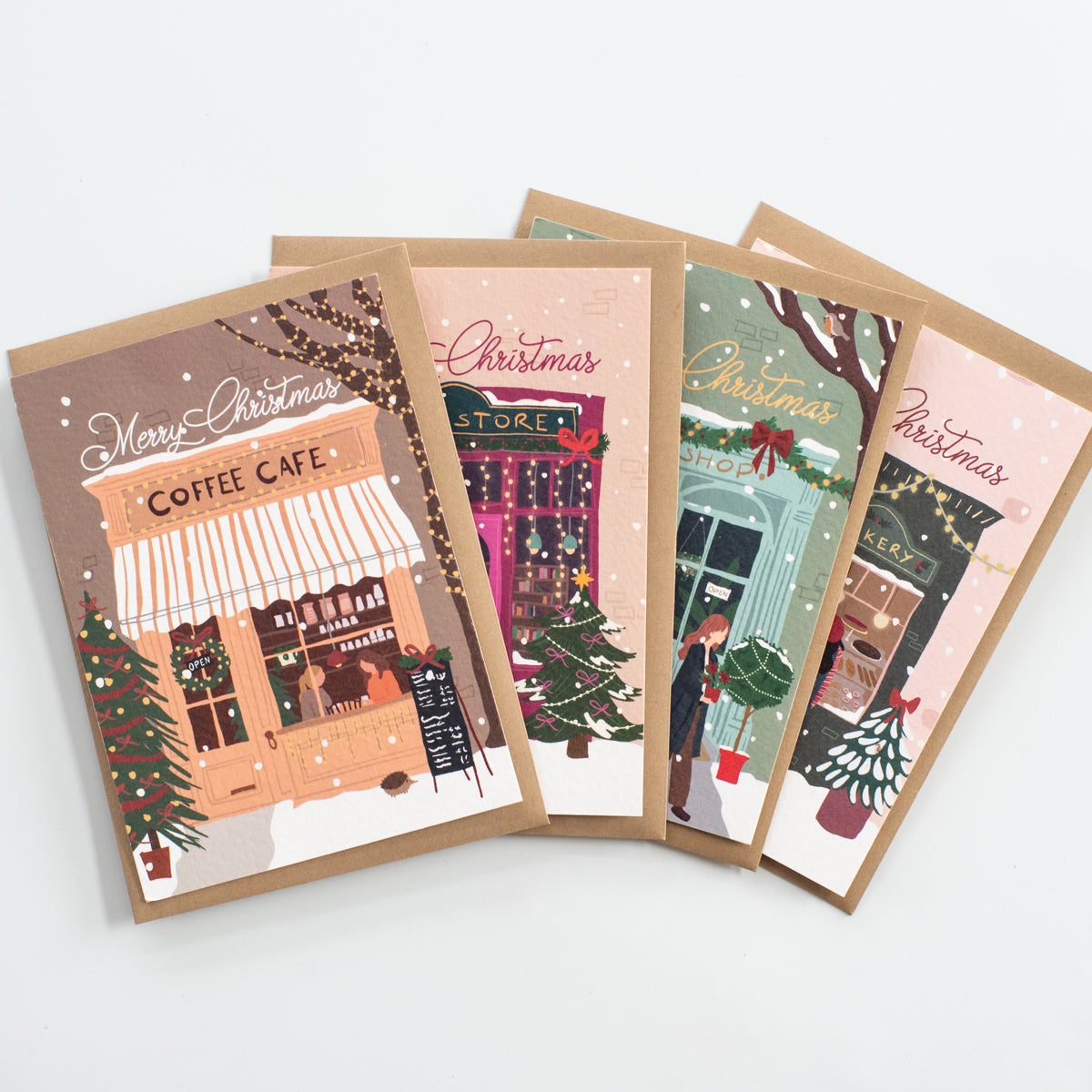 8 Kerstkaarten - Merry Little Shops