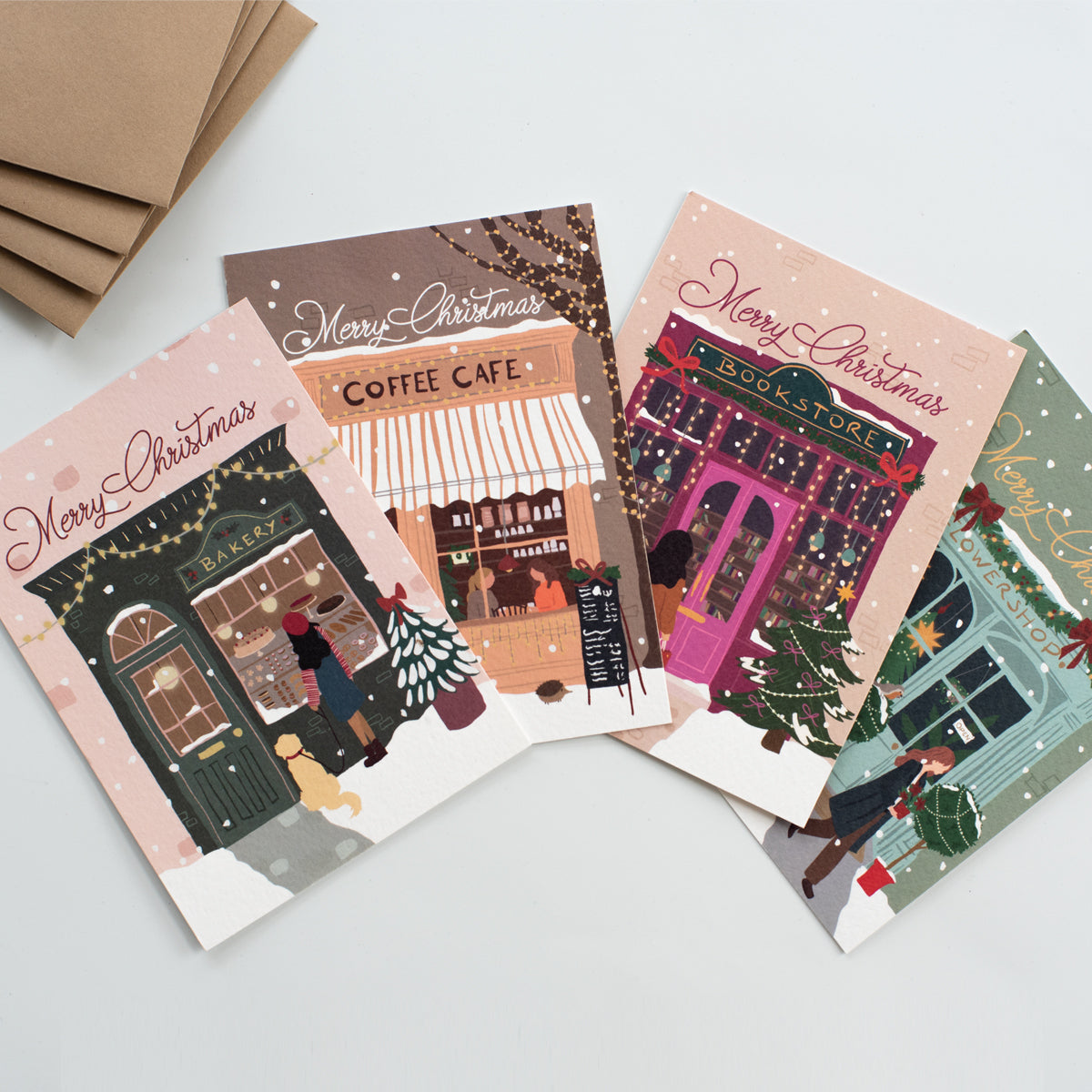 8 Kerstkaarten - Merry Little Shops