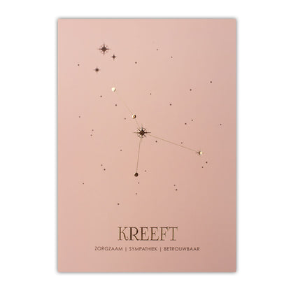 Sterrenbeeld poster - Kreeft - oud roze