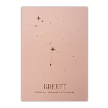 Afbeelding in Gallery-weergave laden, Sterrenbeeld poster - Kreeft - oud roze
