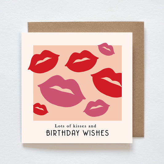 Kaart - Lot's of kisses and Birthday wishes ( lippen)