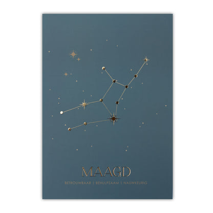 Sterrenbeeld poster - Maagd - Warm blauw